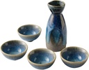 5 Piece Sake Set, Bluebright Starry Sake Cup Set, Quaint Texture Smooth Glaze Ceramic Cups, for Cold/Warm/Shochu/Tea Best Gift for Family and Friends