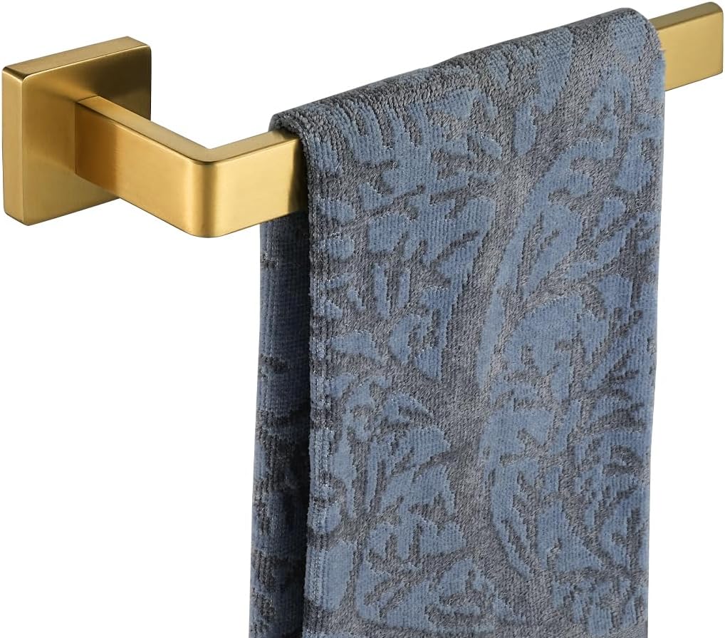 JQK Hand Towel Holder Towel Ring Gold, Thicken 0.8mm 304 Stainless Steel Bathroom Hand Towel Bar, 9 Inch Wall Mount Towel Rack Hanger, Brushed Gold, THH250L9-BG