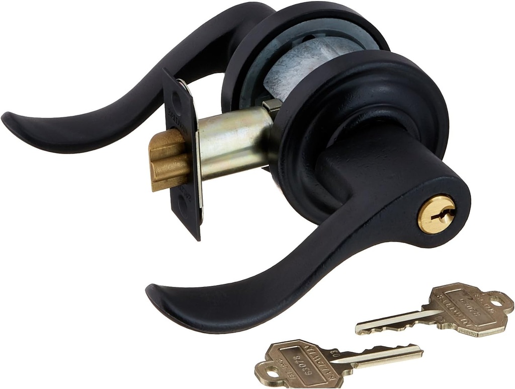 Baldwin 5255.RENT Wave Style Right Hand Keyed Entry Door Lever Set with Classic Rosette, Distressed Oil Rubbed Bronze