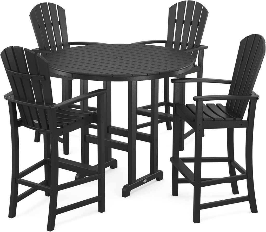 POLYWOOD Palm Coast 5-Piece Bar Set Black - Retro Style High Top Bistro Patio Furniture - HDPE Outdoor Bar Table and Chairs Set for Deck Garden Backyard