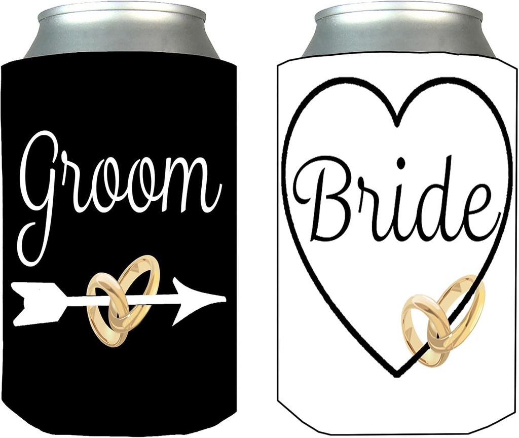 Rogue River Tactical Bride and Groom Collapsible Can Bottle Beverage Cooler Sleeves 2 Pack Wedding Engagement Anniversary Gift Set