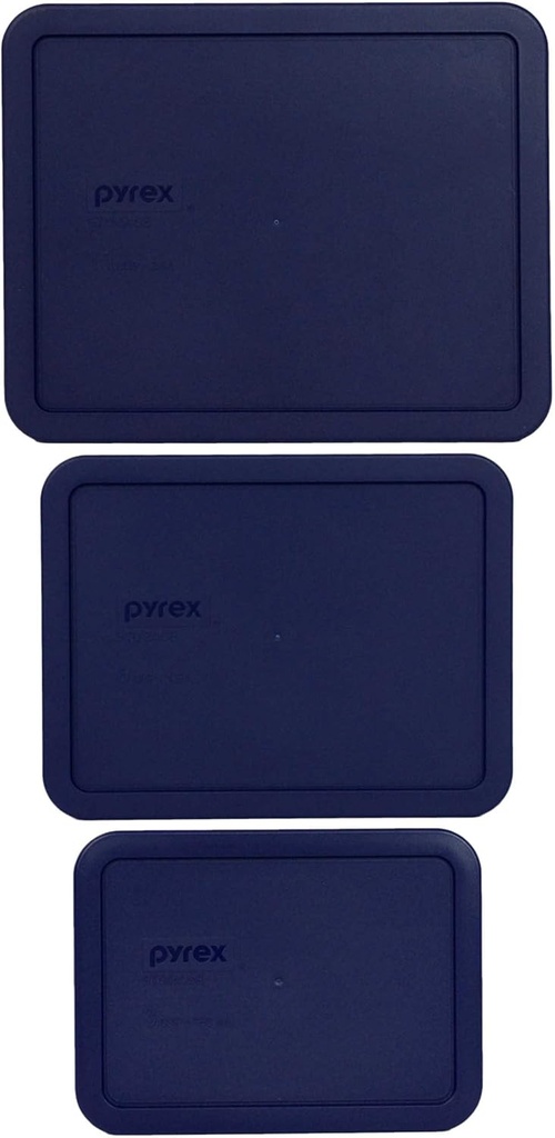 Pyrex 7212-PC 11-Cup, 7211-PC 6-Cup, & 7210-PC 3-Cup Blue Food Storage Replacement Lids - Made in USA