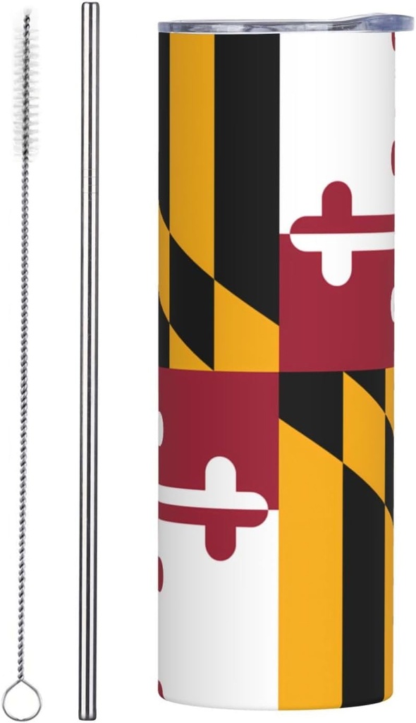 20ozMaryland State Flag stainless steel straw lid cup, double-layer stainless steel, can be drunk directly or with a straw