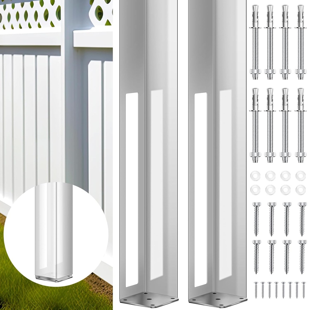 Hicarer 5" x 5" x 48" Vinyl Fence Concrete Post Fence Post for Vinyl Mounting Tower with Mounting Kit(2 Pack)