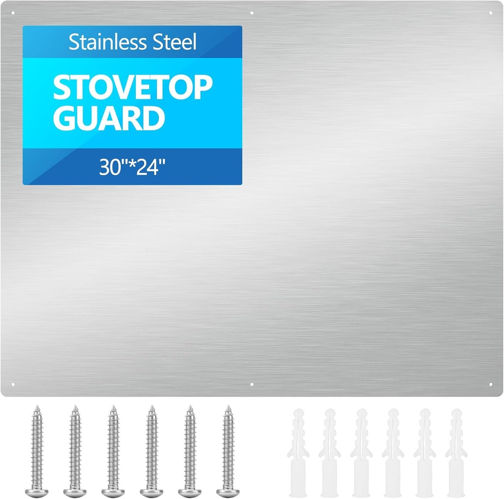 30" x 24" Thicken Heavy Range Hoods Stainless Steel Backsplash,Panel Splatter Guard for Stovetop,6 Pre Drilled Holes for Easy Installation,Keep the Walls Clean, Bright and Beautiful (30" x 24")