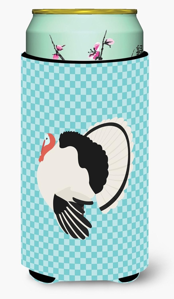 Caroline's Treasures BB8162TBC Royal Palm Turkey Blue Check Tall Boy Hugger Can Cooler Sleeve Hugger Machine Washable Drink Sleeve Hugger Collapsible Insulator Beverage Insulated Holder