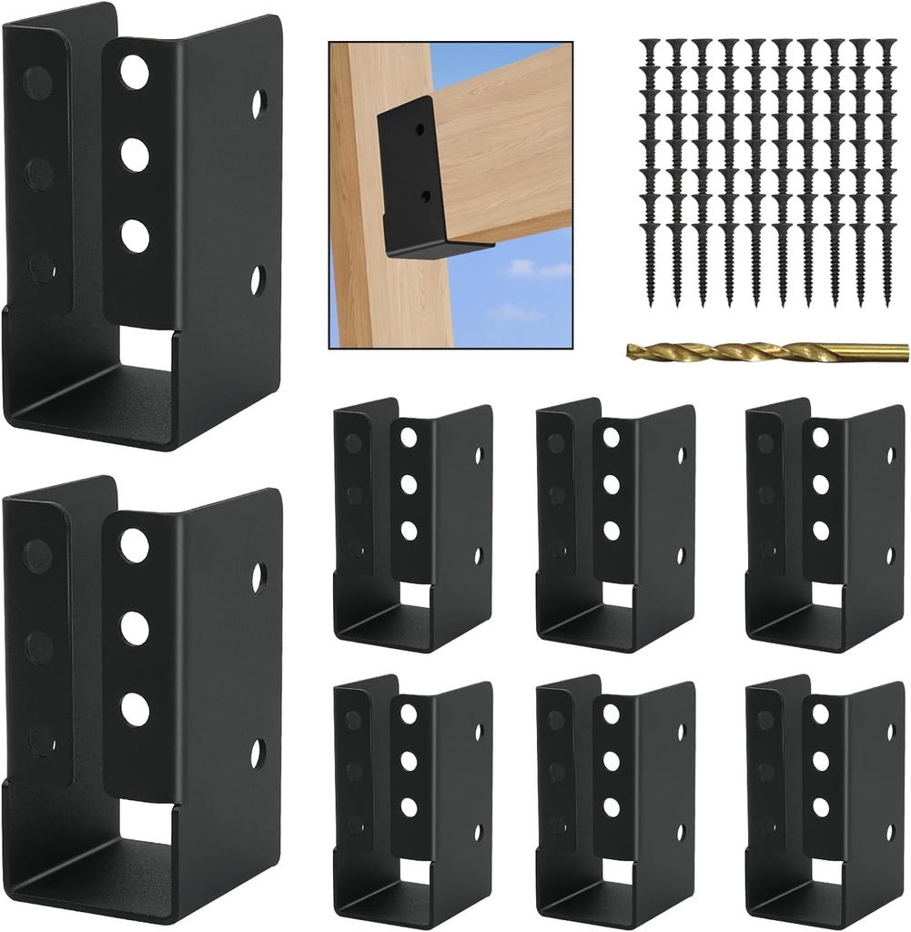 Concealed Joist Hanger 8PCS,2"x4" Outdoor Concealed-Flange Joist Bracket,2"x4" Railing Brackets,Q235B Steel Powder-Coated Joist Hanger Fit for Beam,Swing, Handrail,Fence