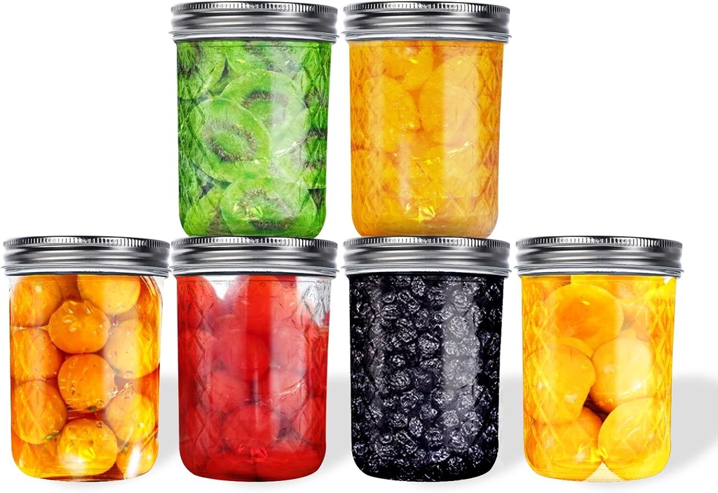 16 oz Wide Mouth Mason Jars, 6 Piece Glass Clear Mason Jar Canning Jars with Lids for Pickling Fermenting Storing Home Decor Salad Jars Overnight Oats Fruit Preserves Jam Food Storage DIY Projects