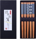 Antner 5 Pairs Natural Bamboo Chopsticks Reusable Classic Japanese Style Chop Sticks Gift Sets, Dishwasher Safe, 8.8 Inch/22.5cm