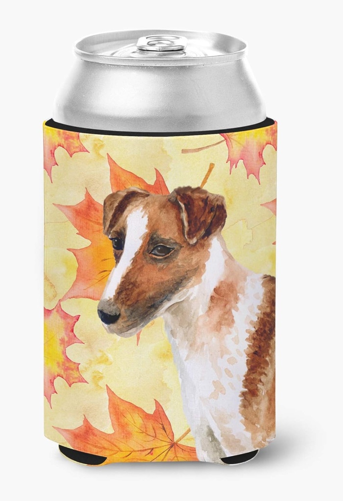 Caroline's Treasures BB9908CC Smooth Fox Terrier Fall Can or Bottle Hugger, Yellow Cooler Washable Drink Sleeve Collapsible Beverage Insulated Holder, Can Hugger, Multicolor