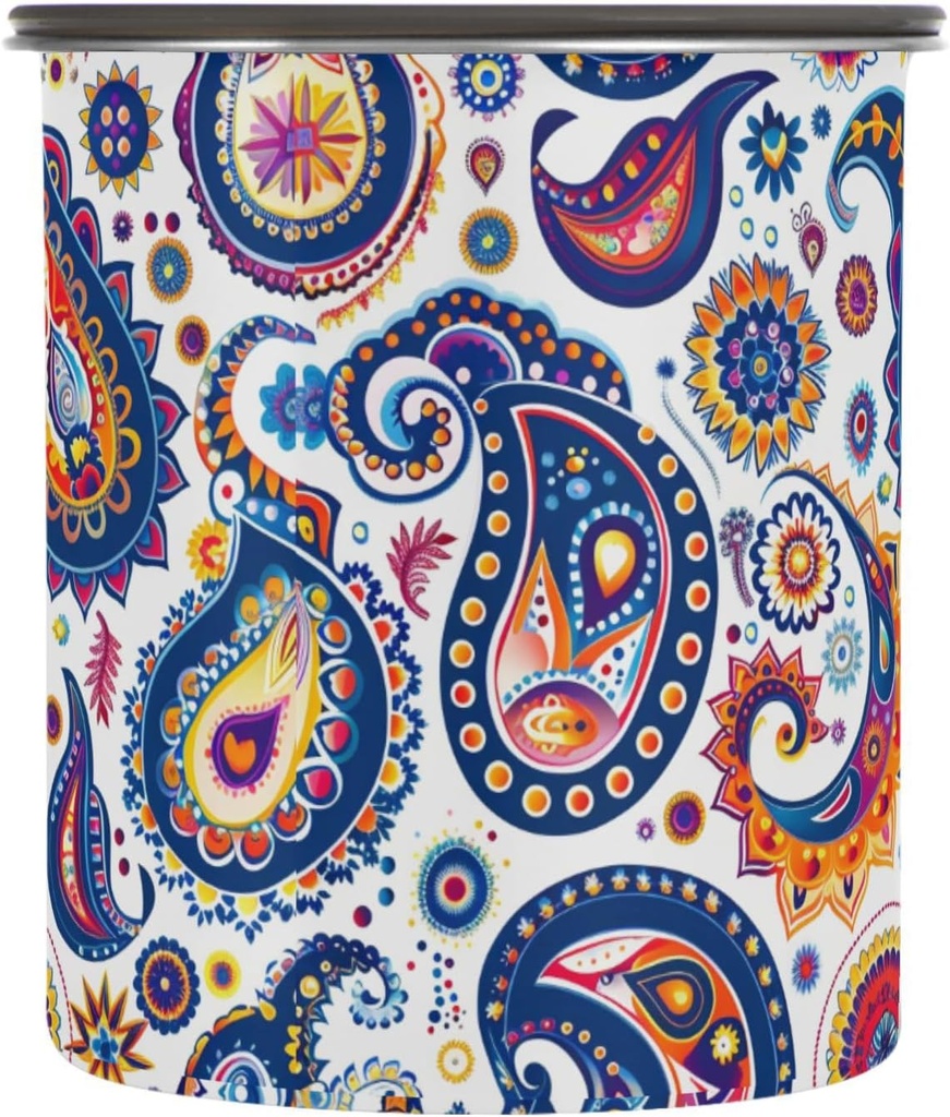 ALAZA Colorful Paisley Flower Airtight Coffee Bean Canister 30oz Food Storage Containers with Lids For Gournd, Tea, Sugar, Flour, Rice, Cereal, Candy Cookie Jar