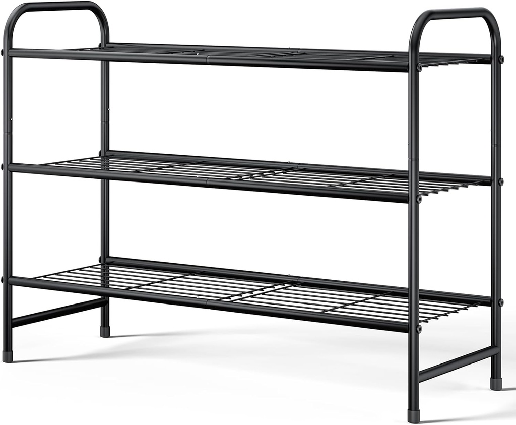 Kitsure Shoe Rack - Stainless Steel Shoe Organizer, Sturdy Shoe Rack for Closet and Front Door Entrance, Free Standing Shoe Shelf, Closet Organizers and Storage, 25.6" Wide - 3 Tier, Black