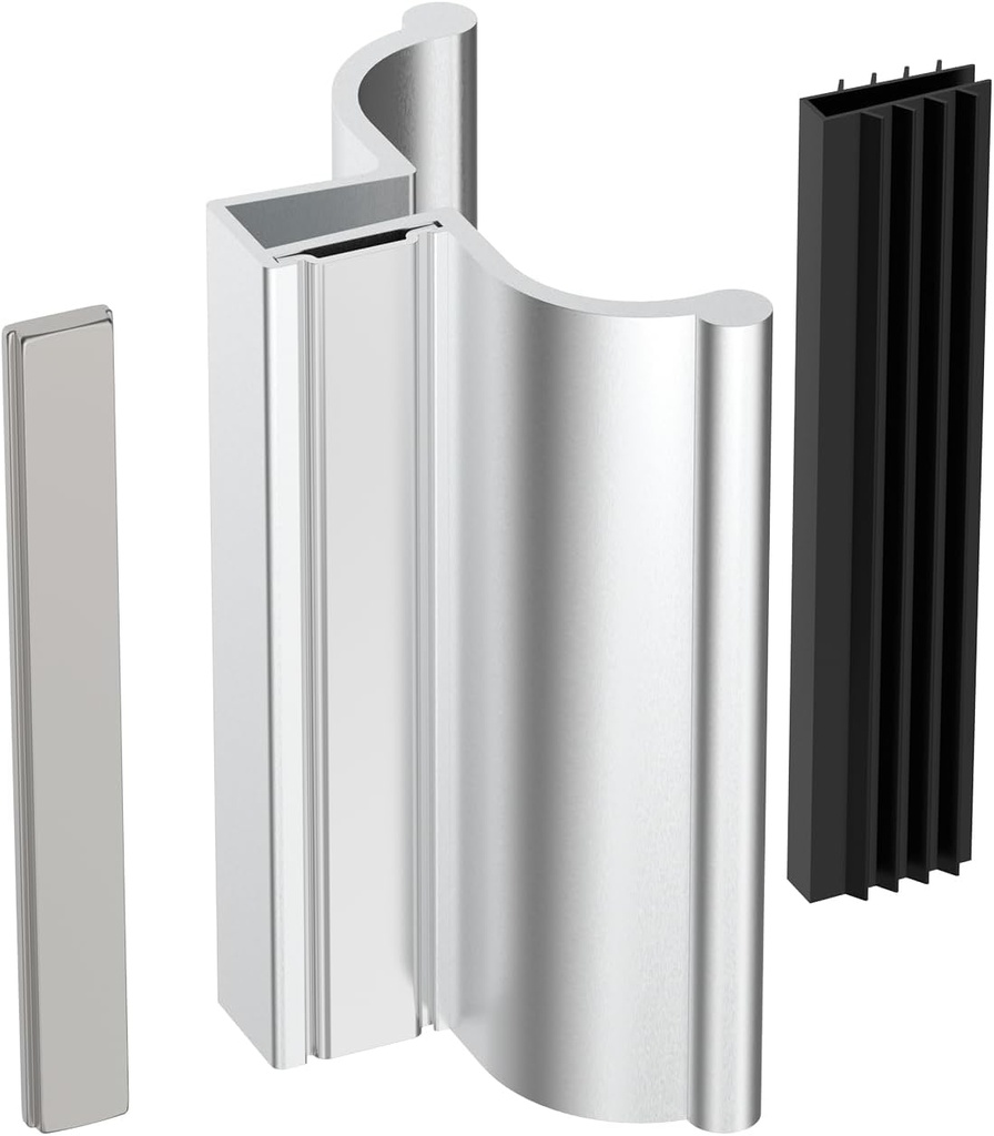 3-3/4" Chrome Frameless Shower Door Handle with Metal Strike and 3" Shower Door Magnet for 1/8" 5/32" 3/16" and 1/4" Thick Swing Glass Door, Shower Door Handle, Shower Doors Replacement Parts