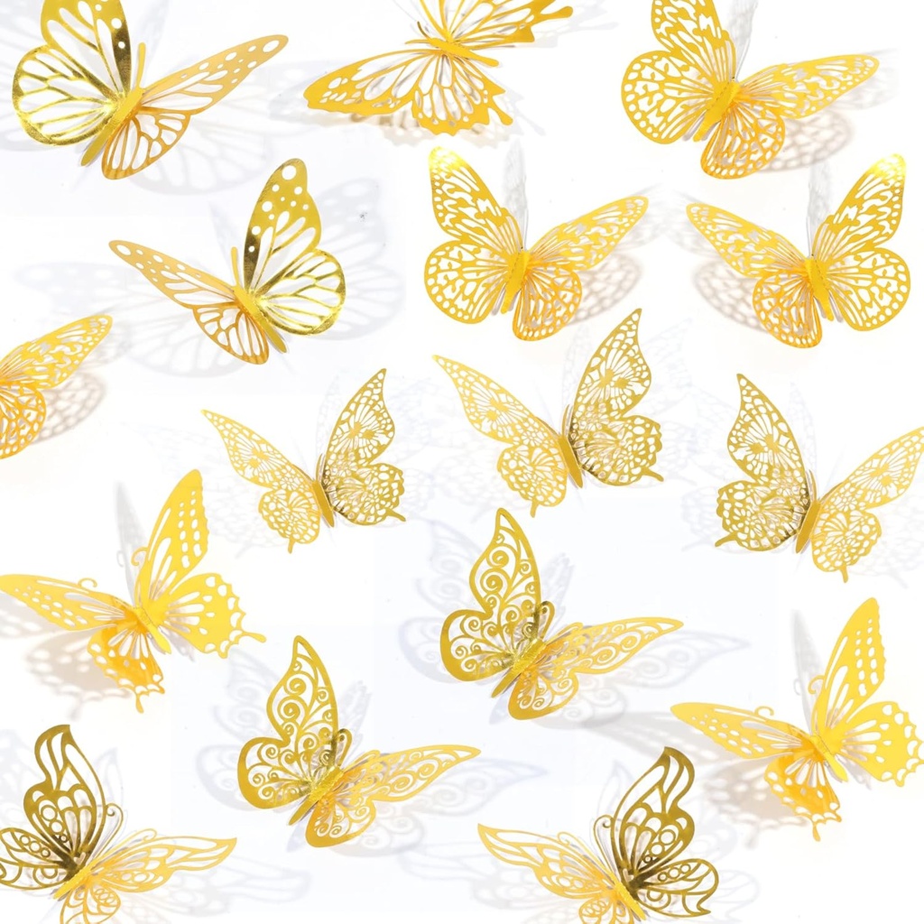84PCS 3D Butterfly Decorations, 3 Sizes 7 Styles Butterfly Wall Decor Gold Butterflies Decorations for Cake, Butterflies Party, Birthday, Wall
