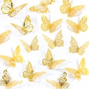 84PCS 3D Butterfly Decorations, 3 Sizes 7 Styles Butterfly Wall Decor Gold Butterflies Decorations for Cake, Butterflies Party, Birthday, Wall