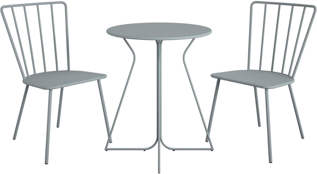 Novogratz Poolside Gossip Collection, Heidi Outdoor/Indoor 3 Piece Bistro Set, Light Gray