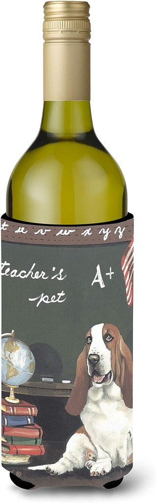 Caroline's Treasures PPP3013LITERK Basset Hound Teacher's Pet Wine Bottle Hugger Bottle Cooler Sleeve Hugger Machine Washable Collapsible Insulator Beverage Insulated Holder