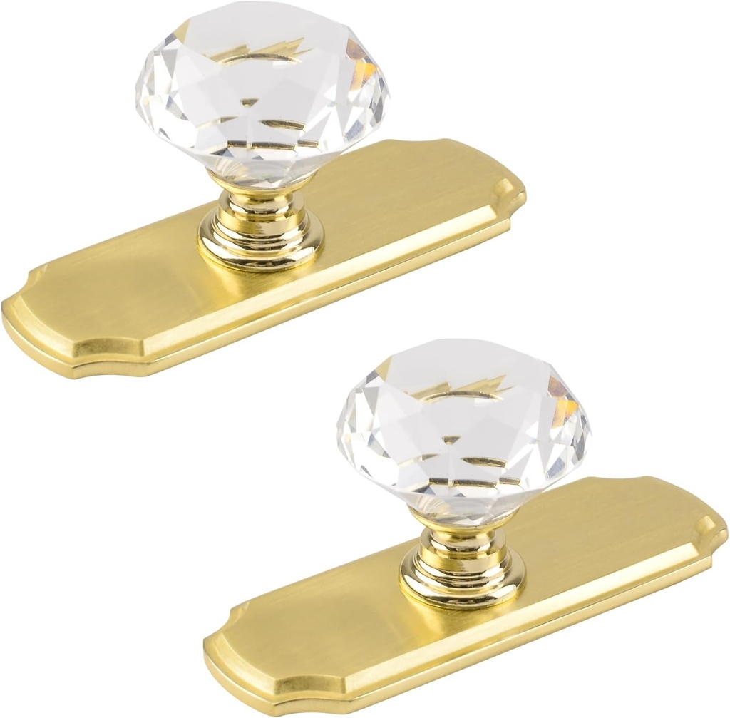 MOROBOR Round Cabinet Knobs, 2pcs Crystal Door Knobs with Zinc Alloy Base Single Hole Gold Door Handles for Cupboard, Wardrobe, Dresser Drawer, Furniture Decoration with Screws