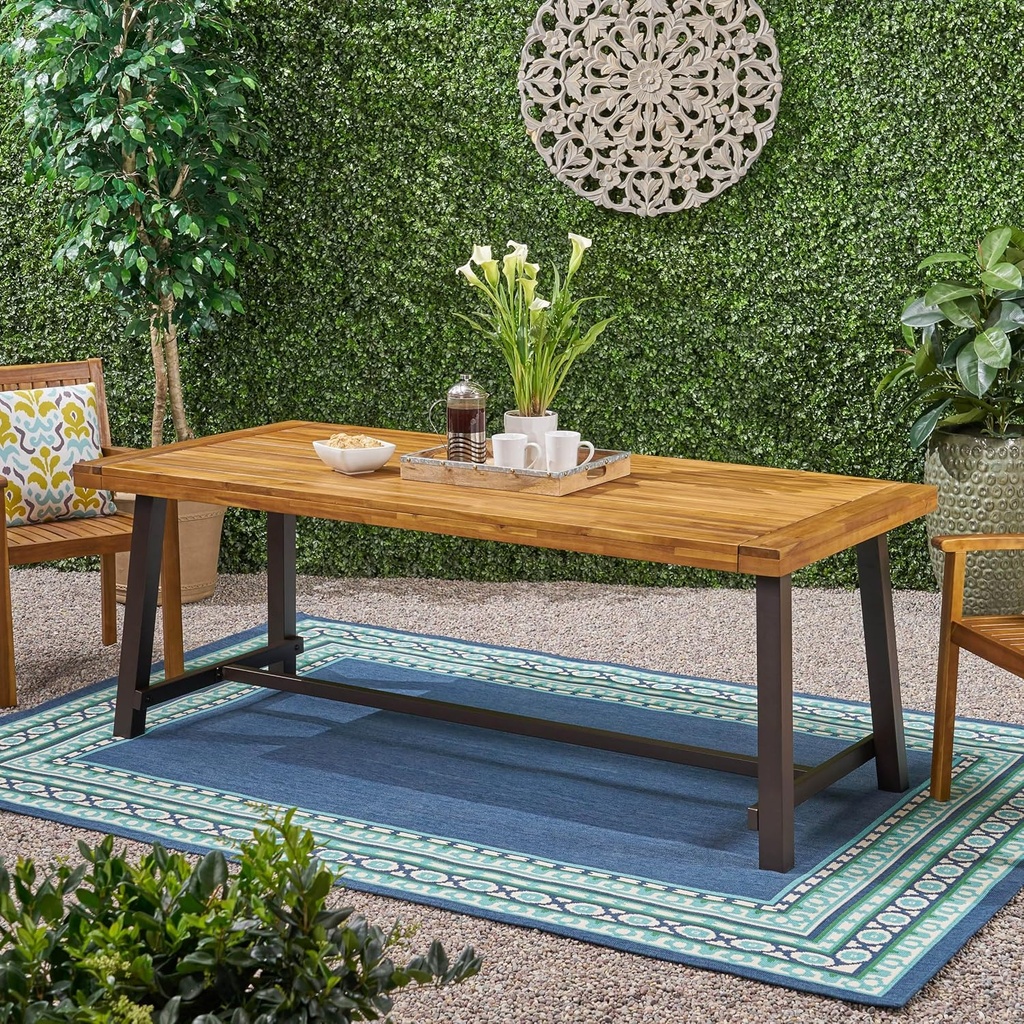 Merax Outdoor Dining Table for 8 Person, Rectangle Weather Resistant Patio Furniture for Yard, Garden, and Lounge, Teak