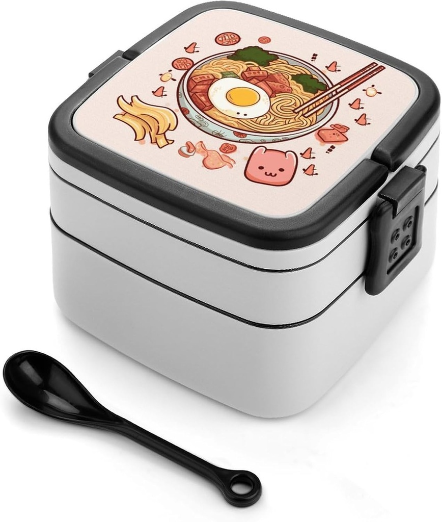 Delicious Sweet Ramen Bento Box Double Layer Lunch Box for Adults with Spoon And Handle Stackable Lunchbox Leakproof Lunch Container for Work Picnic Travel