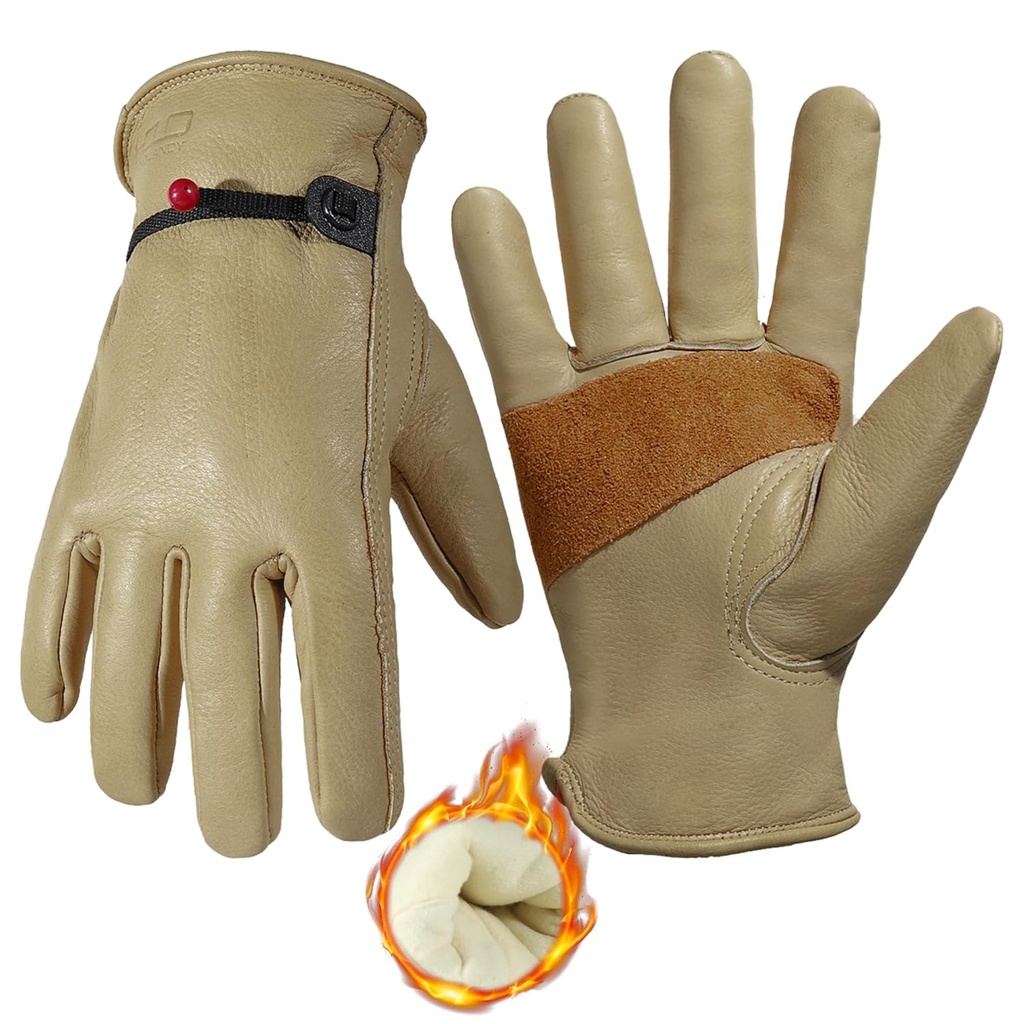 Leather Winter Work Gloves Multipurpose Heated Adjustable Wrist for Construction Tools & Home Improvement Brown M
