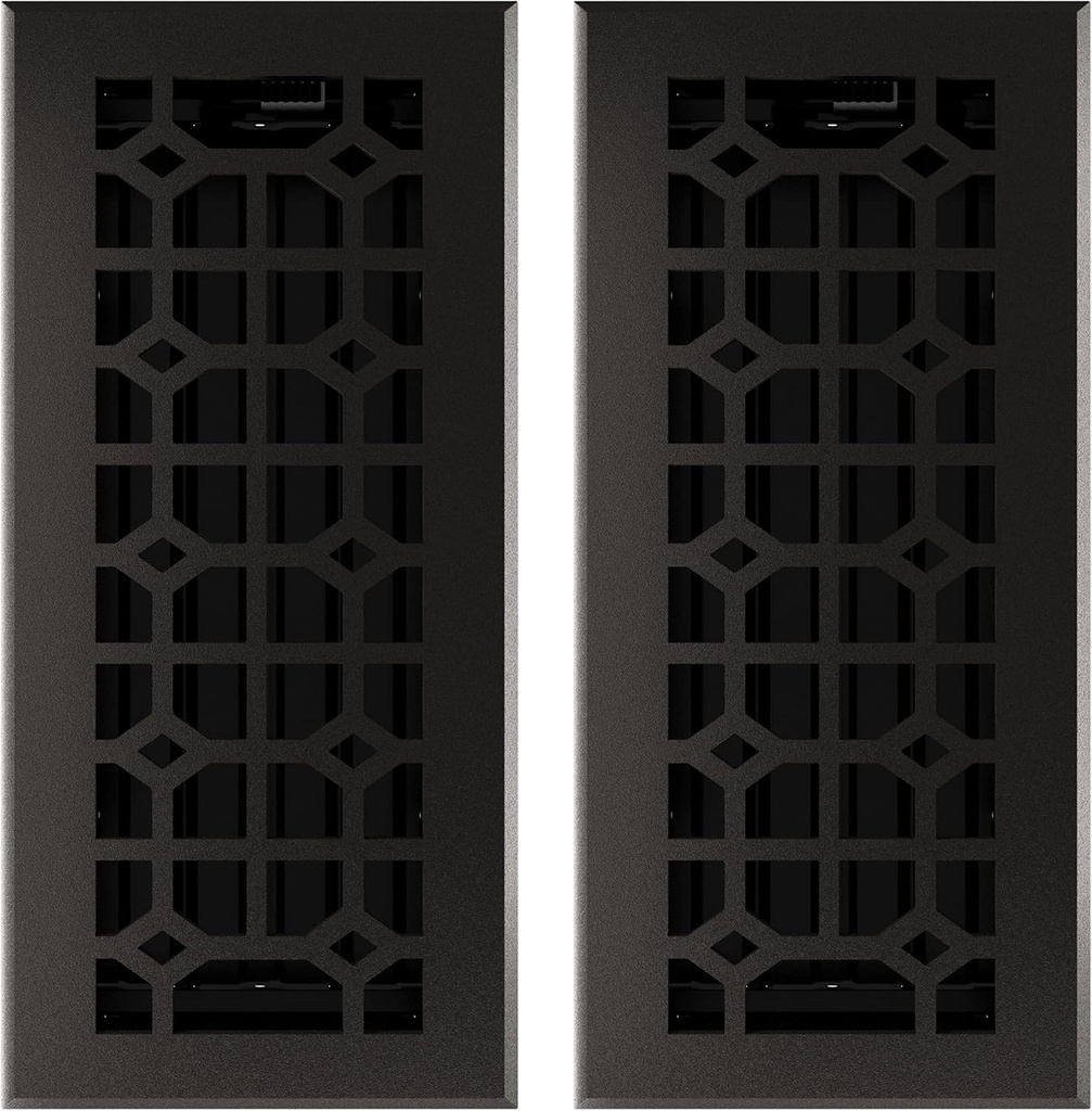 Imperial RG3404 Cast Iron Templar Decorative Floor Register, 4 x 10-Inch, Matte Black, 2 Pack