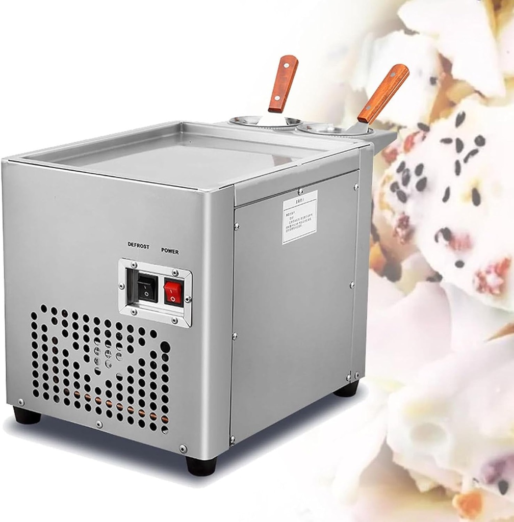 Commercial Rolled Ice Cream Machine, Stir-Fried Ice Roll Machine Single Pans, Stainless Steel Ice Cream Roll Machine with Single Pan