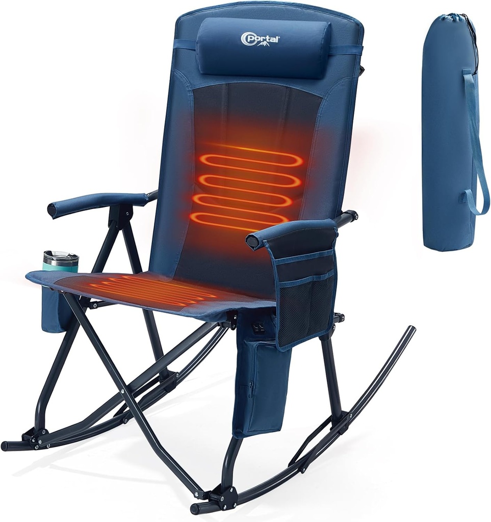 PORTAL Oversized Folding Rocking Camping Chair Portable Outdoor Rocker with High Back Hard Armrests Carry Bag, Supports 400 lbs