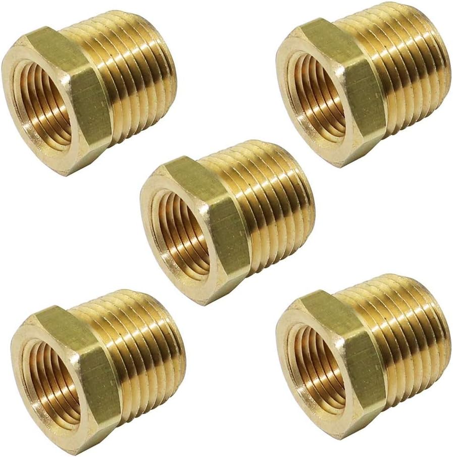 1/2" NPT Male x 1/4" NPT Female Brass Bushing Reducer Reducing Pipe Adapter Fitting 5pcs 1200 PSI