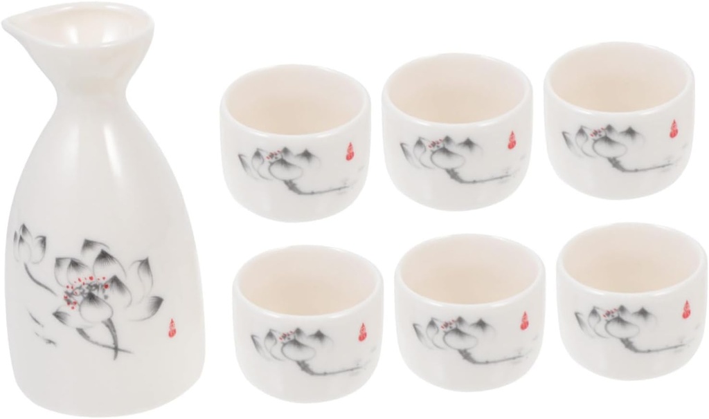 Japanese Style Ceramic Sake Pot Set Cups Antique Design Sake Kettle 4-Piece Drinkware for Home Bar