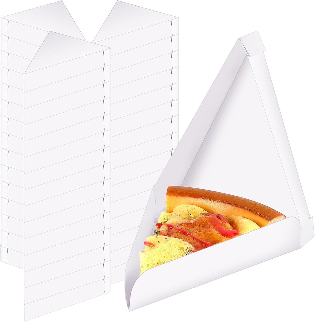 Tioncy 100 Pcs Pizza Slice Box 9.65 x 7.28 x 1.77 Inch Bulk Disposable Single Slice Wedge Tray Paperboard Triangle Pizza Container Boxes Holder Container for Birthday (White)