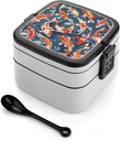 Many Fish Stackable Bento Box Double-layered Leak-Proof Lunch Box 1L Capacity Portable Lunchbox Durable Drop-Proof for Work Picnic Travel