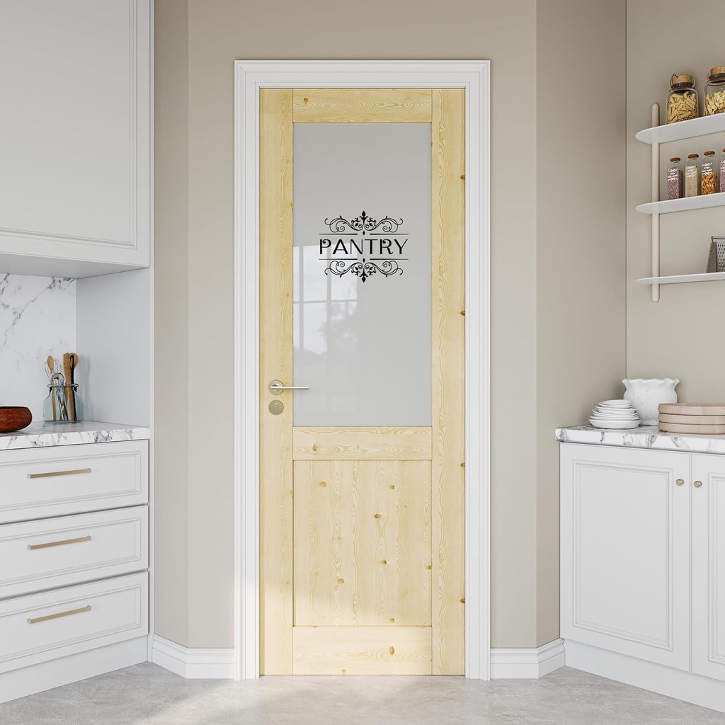 28" x 80" Glass Pantry Door, Wood Doors with Half Lite Frosted Glass, as French, Sliding, Bifold, Pocket, Barn Door Slab, Interior Doors with Self-Adhesive Waterproof & Fade-Resistant Pantry Stiker