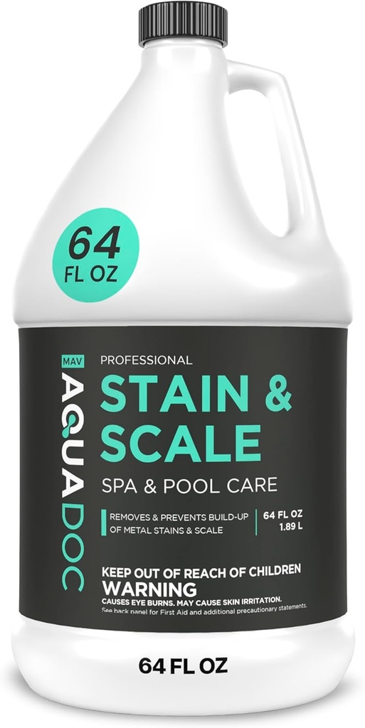 AquaDoc Pool & Spa Stain and Scale Control for Hot Tubs - 64oz - Pool Stain Remover That Helps Prevent & Remove Calcium, Iron, Copper & Rust Buildup - Made in USA