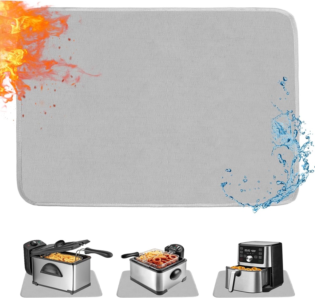 Heat Resistant Mats for Kitchen - 24x31in, Coffee & Air Fryer Mat, Protects Quartz Countertops, Fireproof & Waterproof (Gray)
