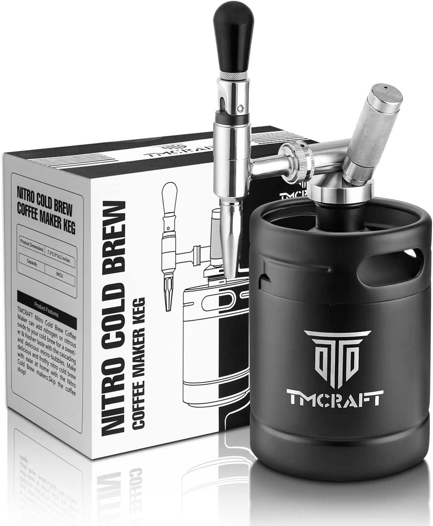 TMCRAFT 64oz Nitro Cold Brew Coffee Maker, Home Brew Coffee Keg with Stainless Steel Stout Creamer Faucet & Pressure Relieving Valve