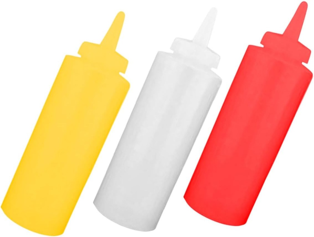 3pcs Squeeze Bottles for Sauces Plastic Condiment Dispenser Wide Mouth Food-Grade Kitchen Squeeze Holder for Ketchup Salad Dressing