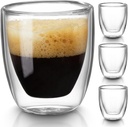 Double Walled Espresso Cups Set of 4 (50% Thicker), 3 Ounce Clear Expresso Coffee Mugs, Espresso Shot Glasses, Double Wall Insulated Espresso Cups Suit for Espresso Machine, Microwave Safe