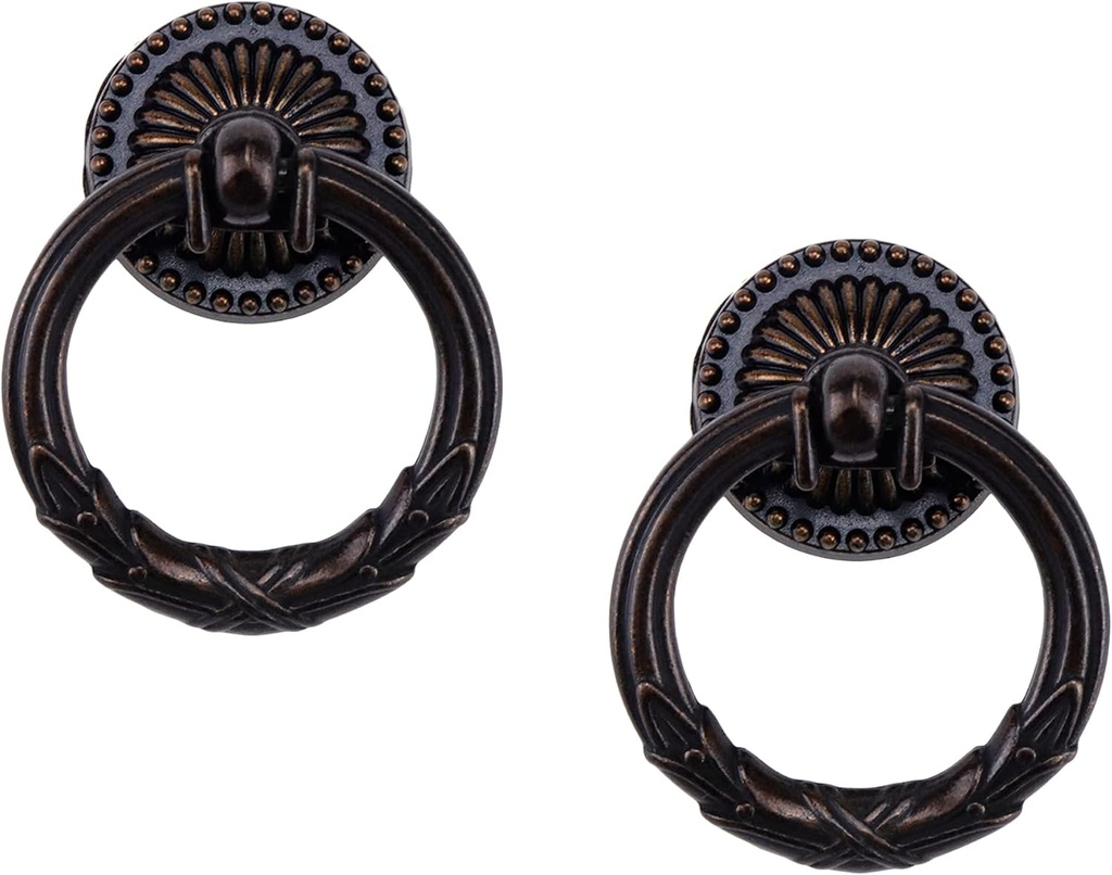 2 PCS Antique Cabinet Rings Pulls,Retro Drawer Handle Knob Vintage Ring Pull Knob Handle for Cupboard Dresser Door Drawer