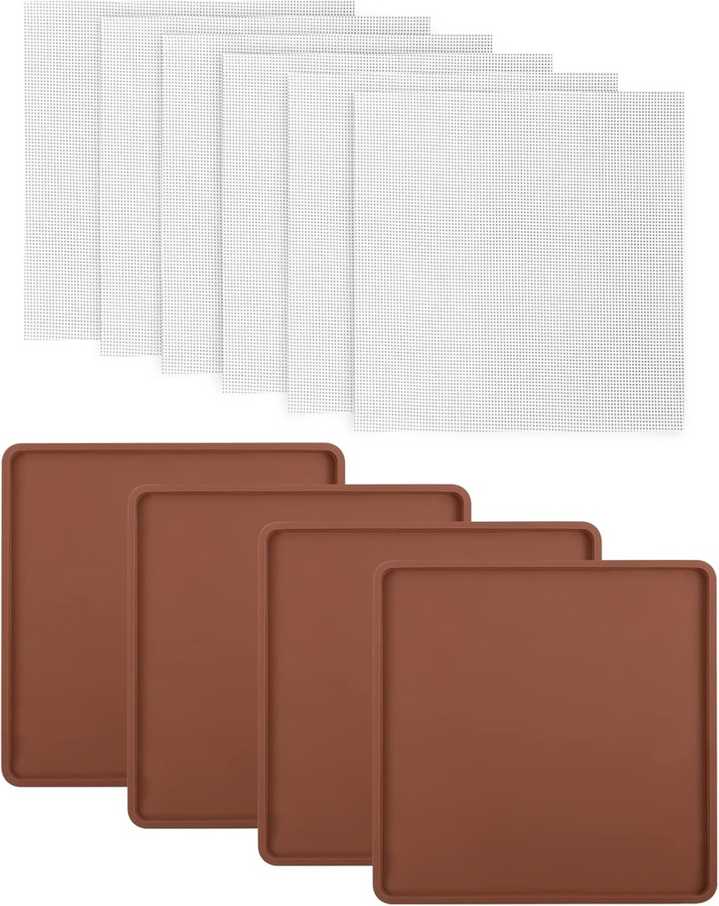 4 Silicone Dehydrator Mats & 6 Mesh Dehydrator Sheets, Reusable Non-stick Tray Liner with Edge, Compatible with Cosori CP267-FD for Fruits Meat Vegetables(Pack of 10)