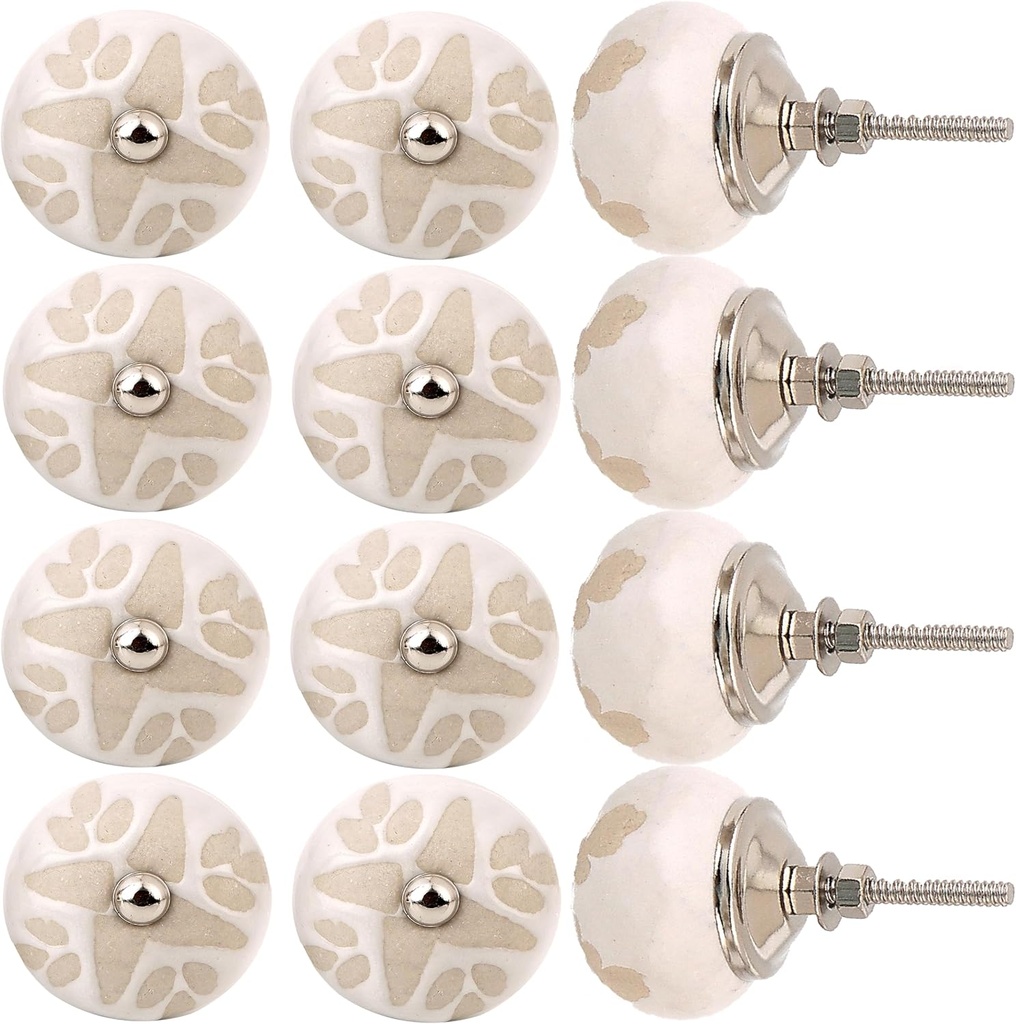 Alpha Living Home Ceramic Cabinet Knobs Set of 12 - Ceramic Pull Handle with Heavy Duty Metal Back Plate for Cabinets, Drawer, Cupboard, Furniture, Modern Kitchen Hardware, DIY Home (Cream Ivory)