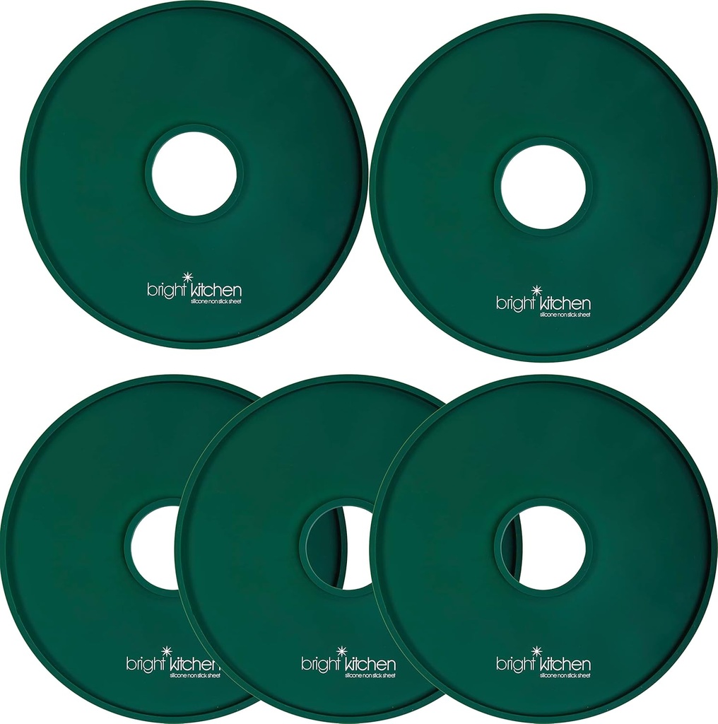 5 Fruit Leather Silicone Dehydrator Sheets EDGES Fits Cosori CFD-N051-W Fits Elite Gourmet EFD319 Round NON-Toxic Lip EFD319 Mold Batter Liquids Fruit Roll Up Leather Circle ReUsable