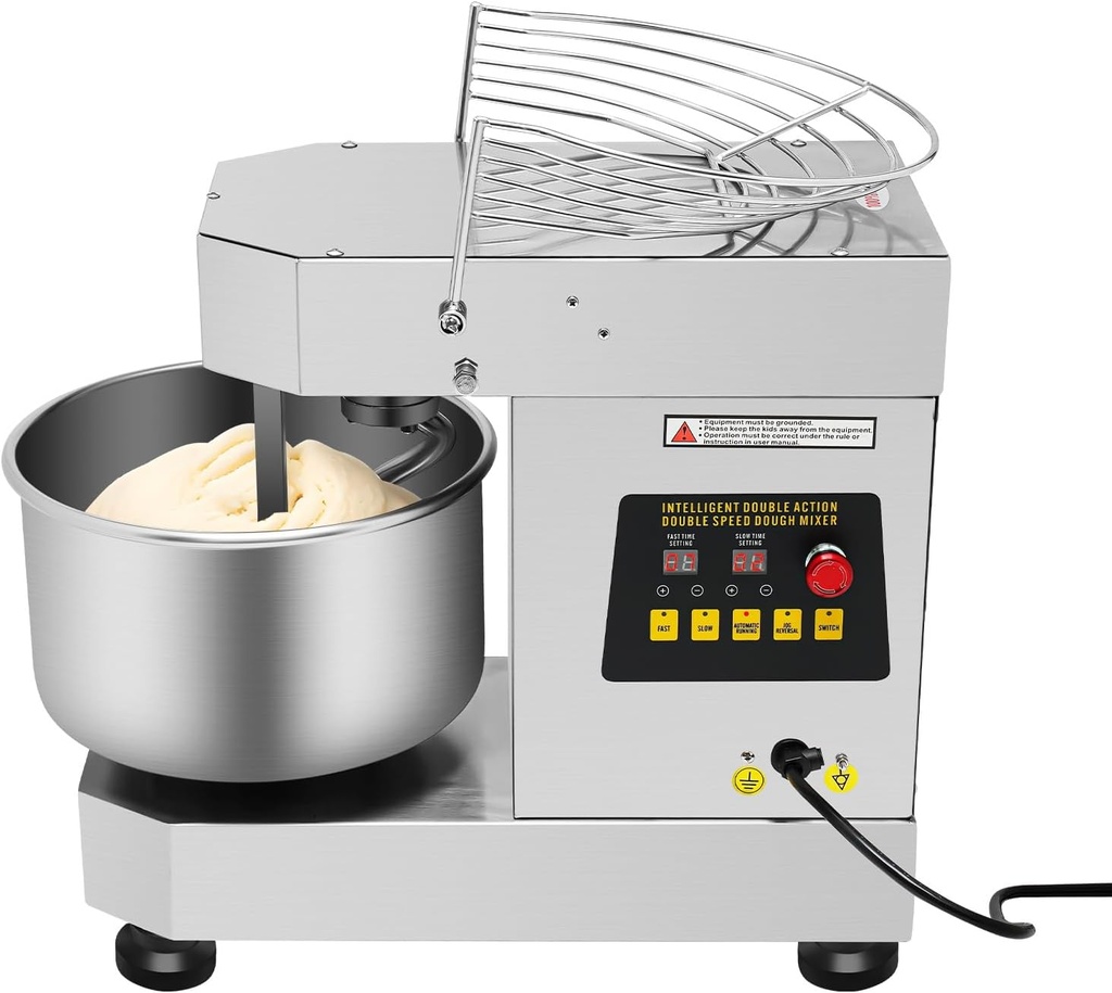 10L/2.6 Gal Commercial Dough Mixer 750W Electric Spiral Mixer Speed Adjustable Stainless Steel Dough Kneading Machine for Dough, Salad, Cream