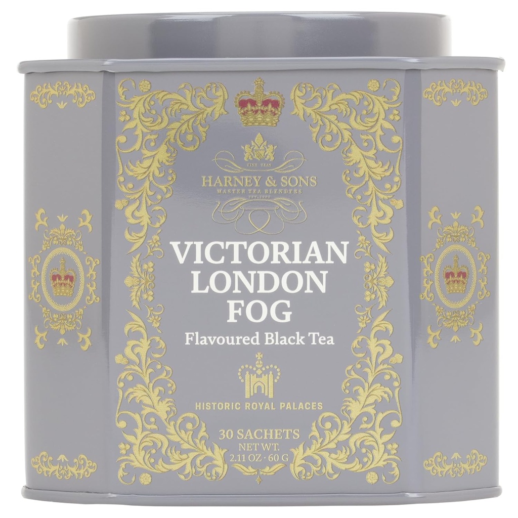 Harney & Sons Victorian London Fog Tea, Black and Oolong Tea with Citrus, Vanilla and Lavender | 30 Sachets, Historic Royal Palaces Collection (Tin Design May Vary)