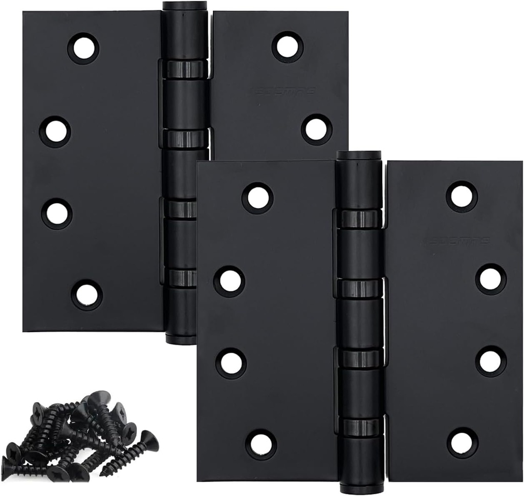 Stainless Steel Matte Black 4 inch Door Hinges,Interior Door Hinge，Heavy Duty Exterior Door Hinges，Ball Bearing Hinges ，4" (101mm) x 4" (101mm) Outer Door Hinge，Square Corners,2 Pack
