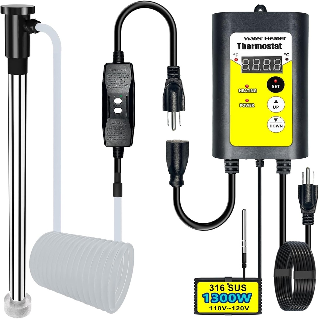 1300W Submersible Water Heater - Hot Tub Heater with Gfci for Bathtub, Immersion Water Heaters with Thermostat for Bucket, Submersible Pool Heater for Small Inflatable Pool Warmer