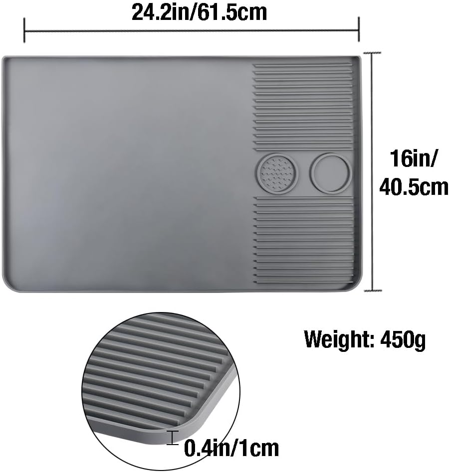 Silicone Coffee Bar Mat for Countertop – Emptycolor 16”x24” Heat Resistant Coffee Station Mat, Non-Slip Under Coffees Pot Maker Matt for Kitchen Counter, Gray