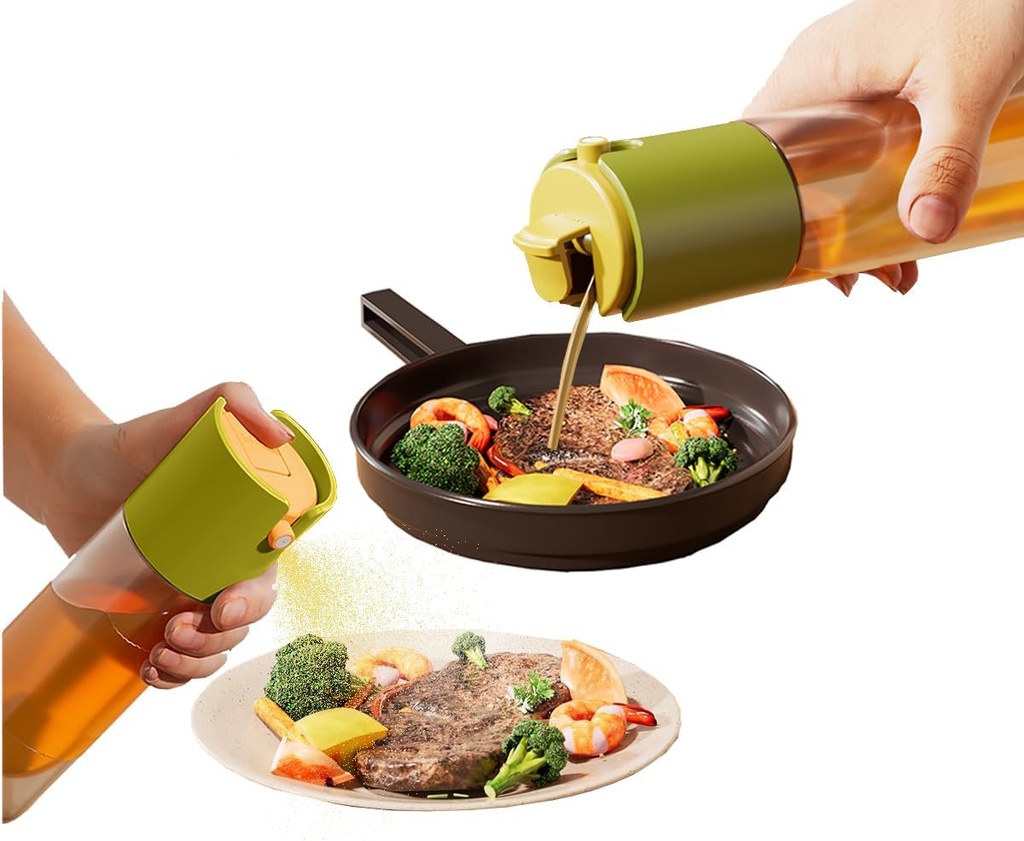 Oil Sprayer for Cooking-2 in 1 Olive Oil Dispenser, 16oz/470ml Oil Dispenser Bottle Oil Mister for Air Fryer, BBQ,Salad, Frying, Barbecue (285ml Green)