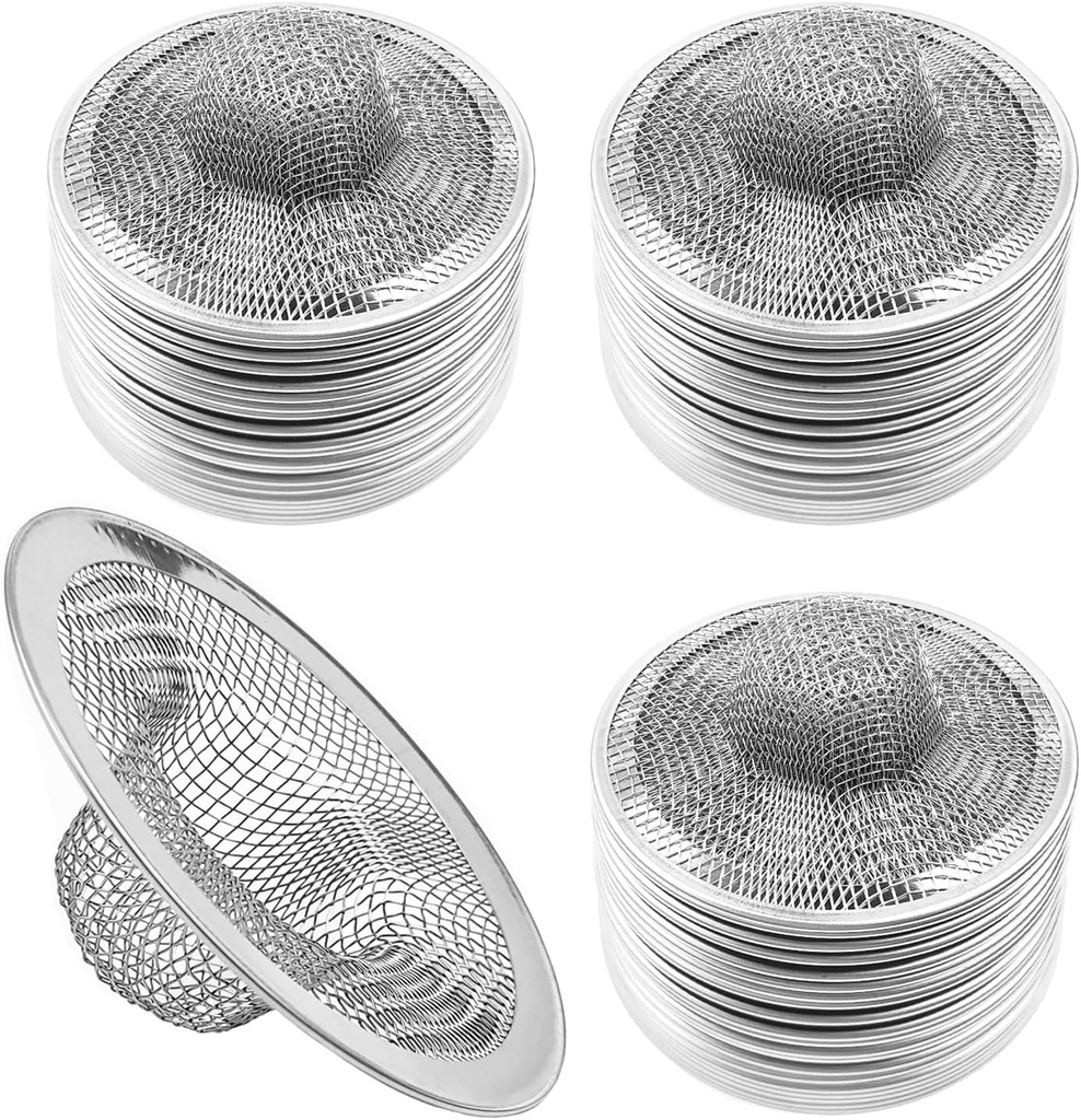 50pcs Mesh Sink Strainer, 2.75" Top/1" Stainless Steel Slop Basket Filter Trap, Metal Bathtub Kitchen Drain Strainer, Hair Basket Drain - Fits Most Kitchen Sinks, Bathroom Sinks,Shower Drains