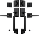 Iron Black Double Door Handle Set for Front Entry Doors, Halifax Keyed & Dummy Handleset with Square Deadbolt and Lever, Reversible for Left&Right Handed